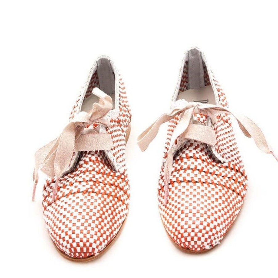 Fashion SPANISH Flat Shoes | Pertini Brick-Red Woven Leather