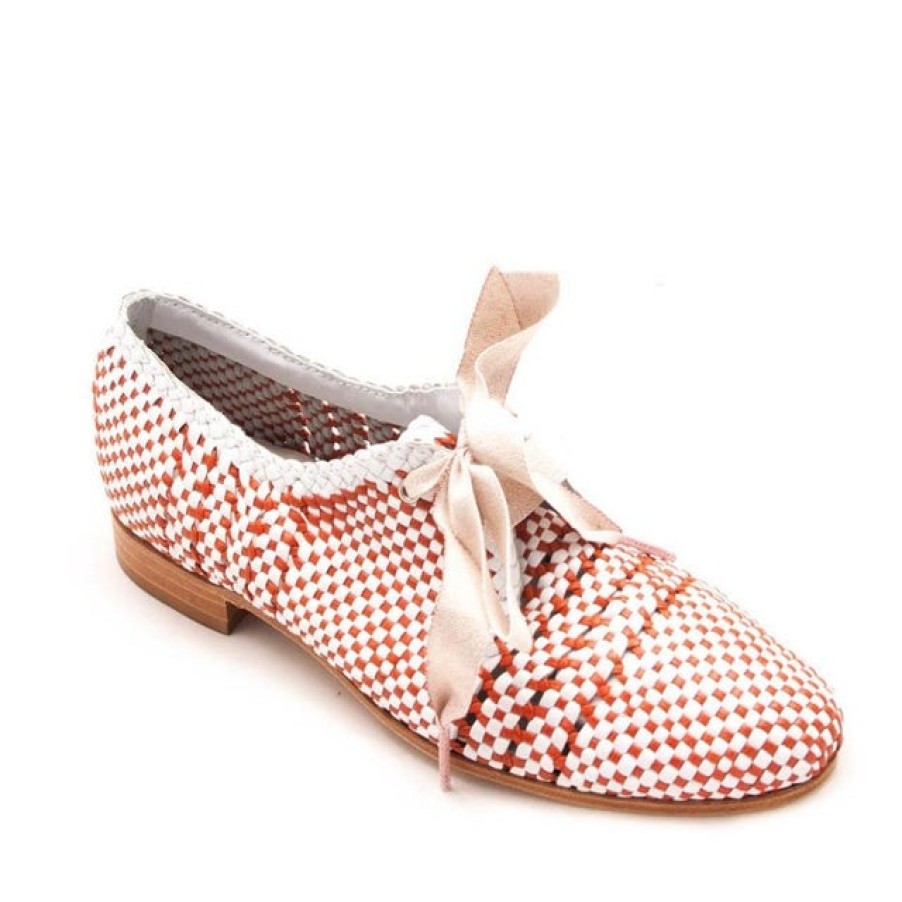 Fashion SPANISH Flat Shoes | Pertini Brick-Red Woven Leather