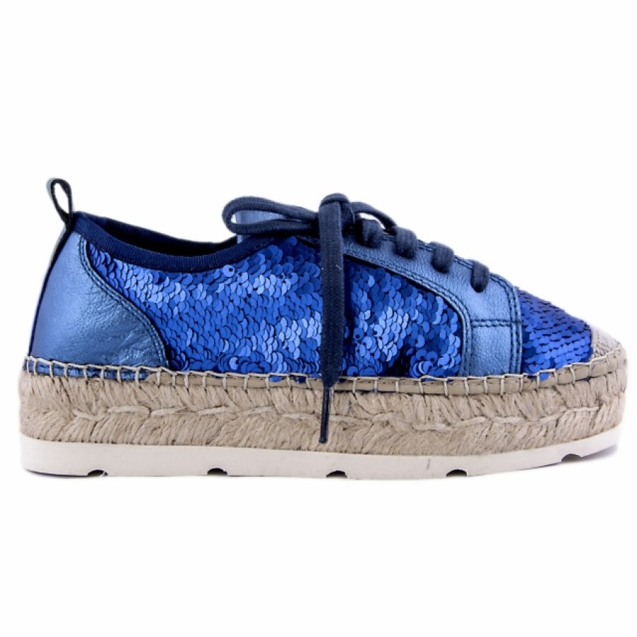 Fashion SPANISH Sneakers | Vidorreta Blue Paillettes Espadrille Sneakers | Spanish Shop Online