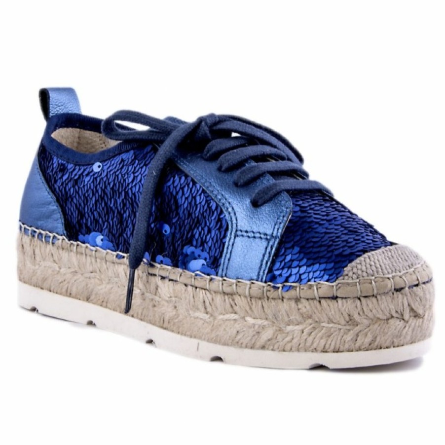 Fashion SPANISH Sneakers | Vidorreta Blue Paillettes Espadrille Sneakers | Spanish Shop Online