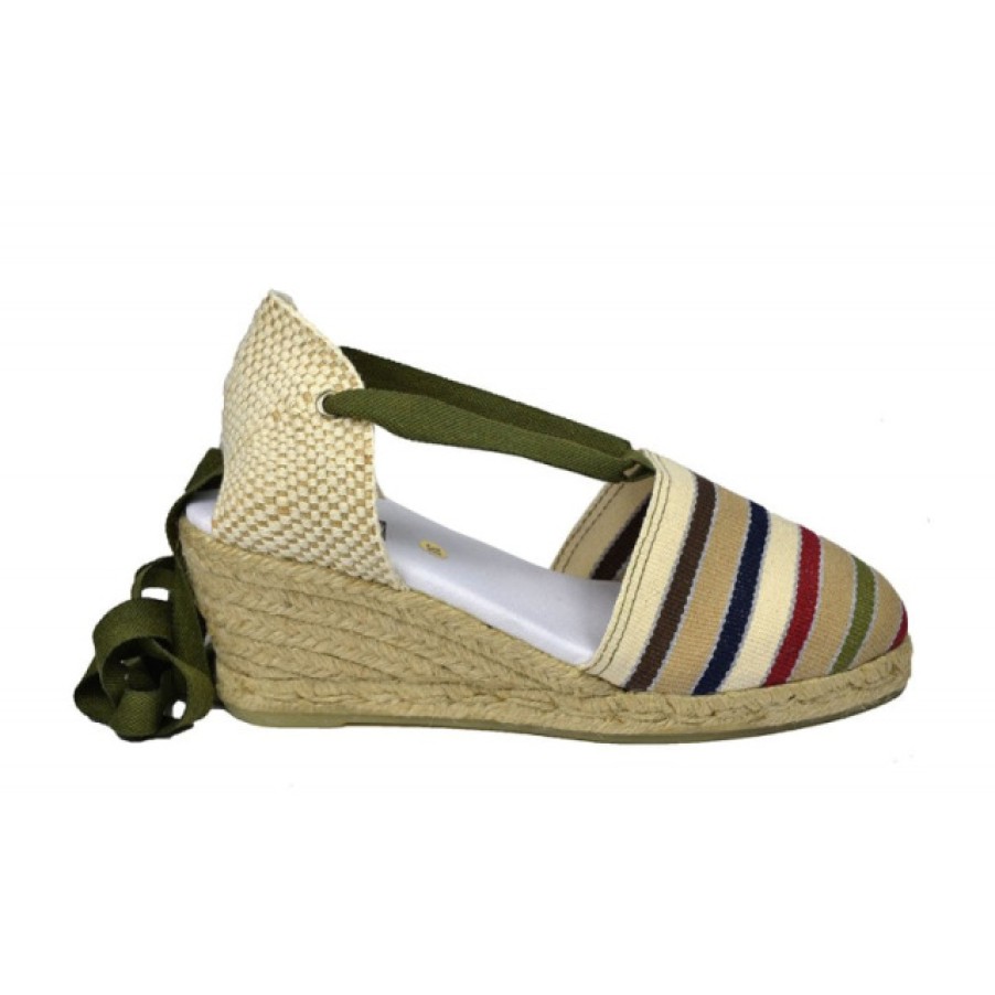 Fashion SPANISH Lace Ups | Valenciana Anckle Tie Stripes Espadrilles | Spanishoponline.Com