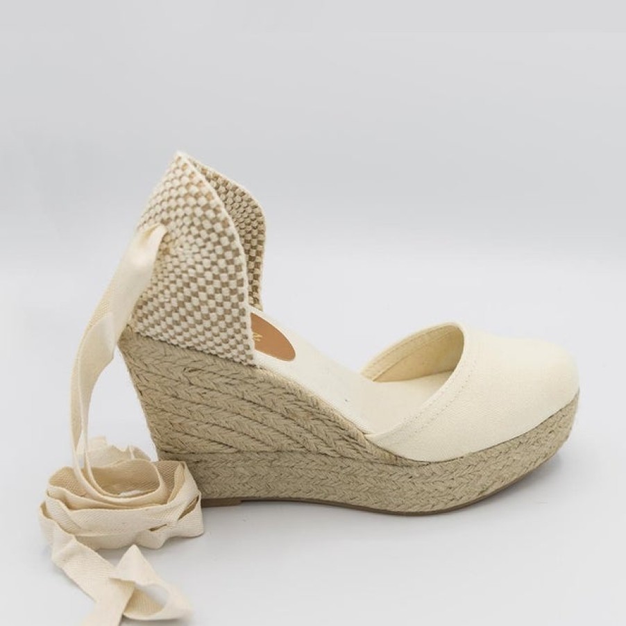 Fashion SPANISH Bridal | Casa Hernanz Valenciana Anckle Tie Platform Wedges Offwhite | Spanishoponline.Com