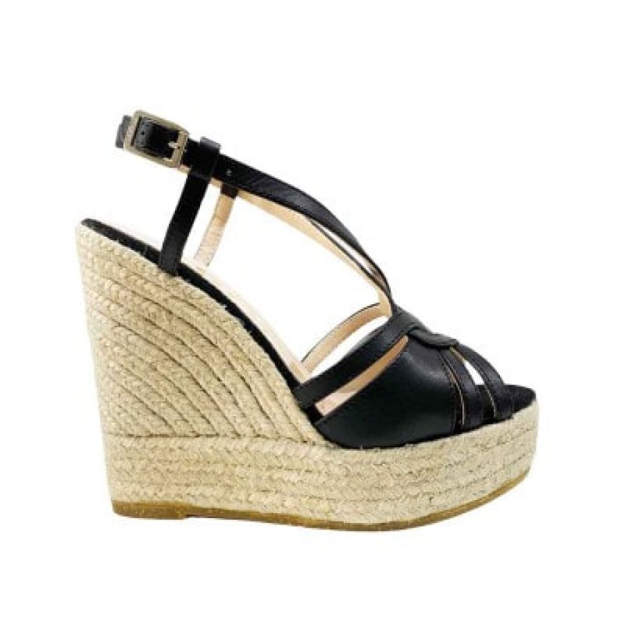 Fashion SPANISH Sandals | Kanna Black Leather Wedge Sandals | Spanish Shop Online