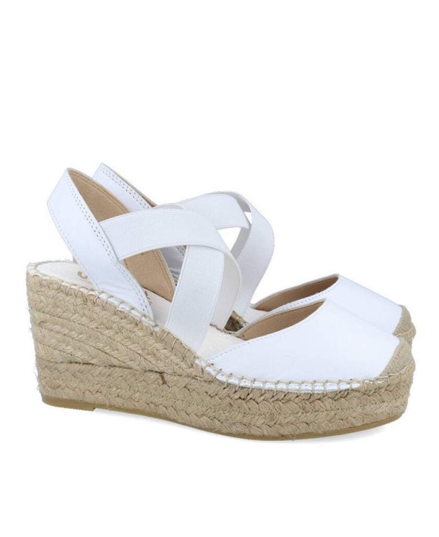 Fashion SPANISH Sandals | Vidorreta 13600 White Leather Wedge Espadrilles | Spanish Shop Online