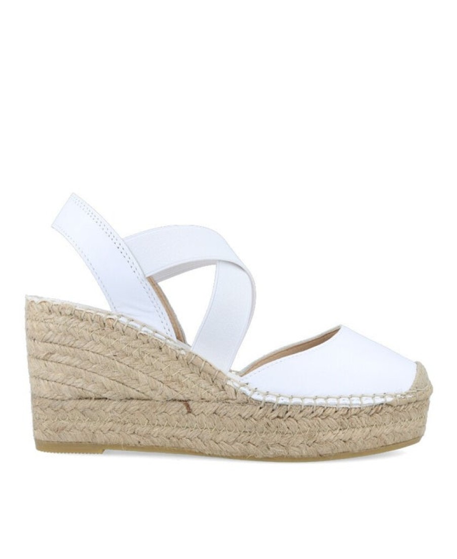 Fashion SPANISH Sandals | Vidorreta 13600 White Leather Wedge Espadrilles | Spanish Shop Online